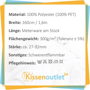 Volumenvlies 300g qm Breite 160cm Stärke ca. 30-38mm Meterware Polsterwatte Wattevlies Vliesstoff Patchwork Vlies Füllmaterial Polstervlies Bild 2