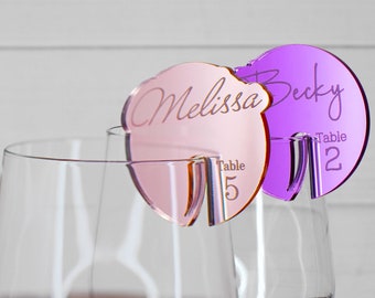 Mirror Acrylic Guest Name Drink Tags with Pressure Clip. Gold Wedding Wine Charms, Stemless Party Wine Charms, Event Drink Markers