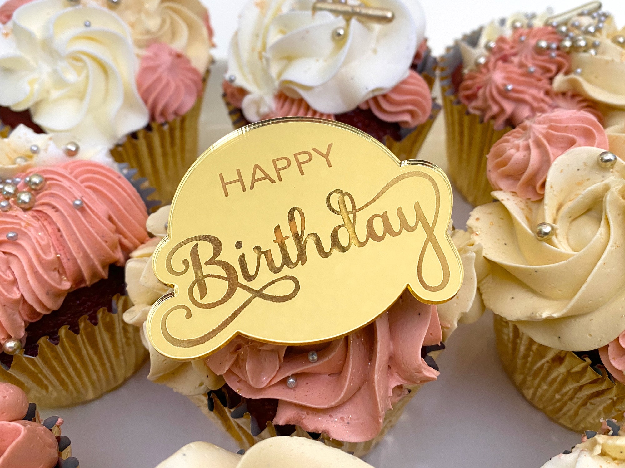 Happy Birthday Cupcake Topper Mirror Red Purple Gold Etsy