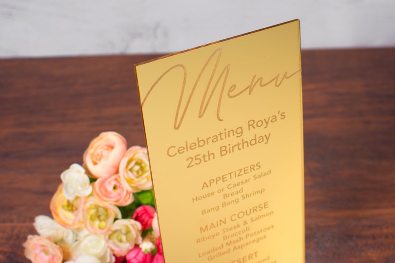 Gold Mirror Menu With Base. Gold Silver or Rose Gold Mirror Etsy