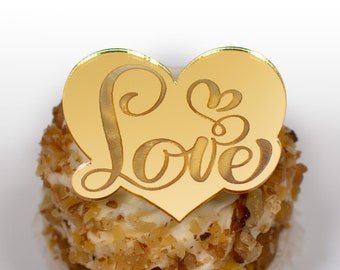 Love Cupcake Topper, Mirror Gold, Silver or Rose Gold Cupcake Hearts, Valentines Cupcake Toppers - Valentine's Day