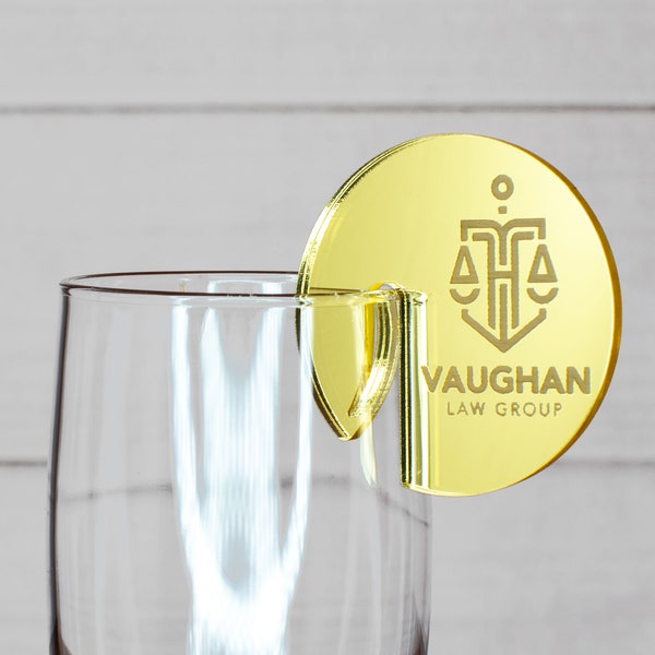 Mirror Acrylic Logo Personalized Drink Tags with Clip. Mirror Gold Party Drink Tags, Stemless Engraved Drink Markers, Mirror Drink Charms