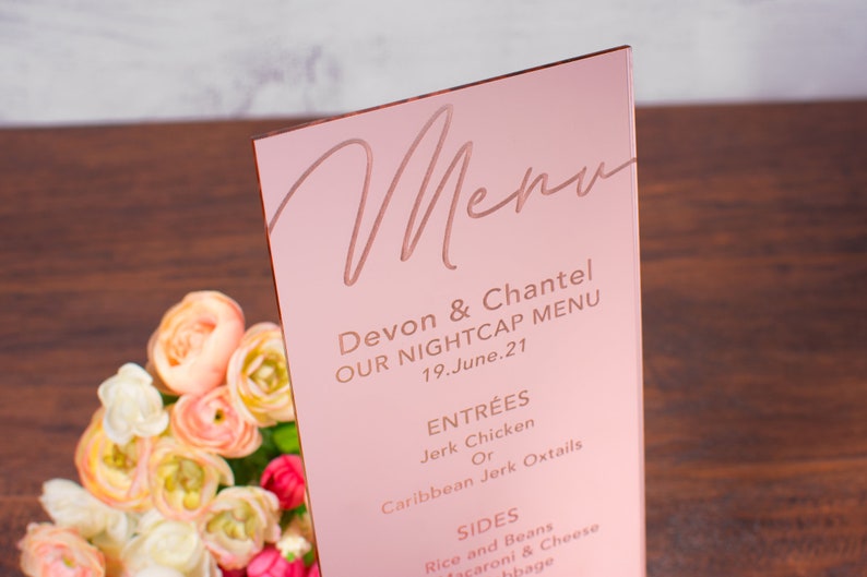 Gold Mirror Menu With Base. Gold Silver or Rose Gold Mirror Etsy