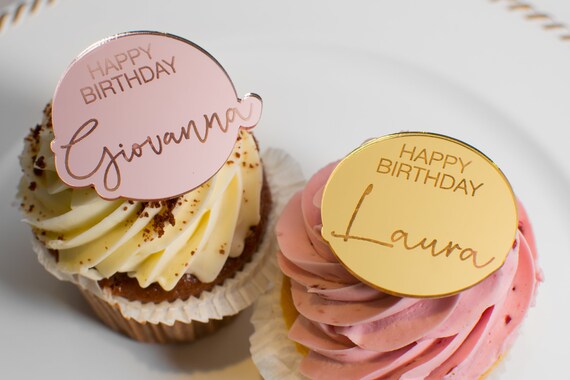 Happy Birthday Personalised Small Cake Disc Cupcake Toppers Small Cupcake  Toppers Engraved Disc Acrylic Cake Disc Accessories 