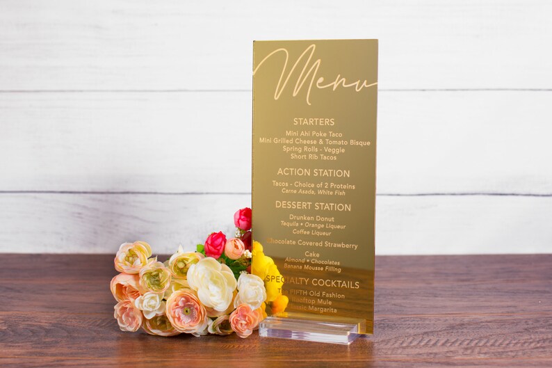 Gold Mirror Menu With Base. Gold Silver or Rose Gold Mirror Etsy