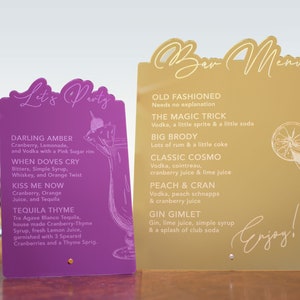 Large Gold Mirror Engraved Bar Menu with Metal Peg. Wedding Mirror Acrylic Bar Menu. Personalized Drink Bar Sign (9 Colors & 2 Sizes Avail.)