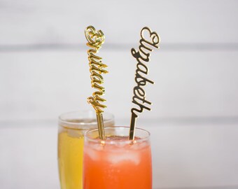 Mirror Gold, Red, Pink Acrylic Drink Names, Personalized Drink Stirrers, Cocktail Party Drink Sticks, Stir Sticks (12 Colors Available)
