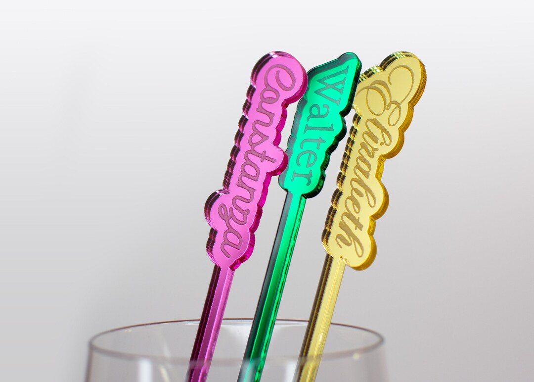 Name Drink Stirrers. Mirror Gold Wedding Stirrers, Personalized Swizzle Sticks, Custom Bridal