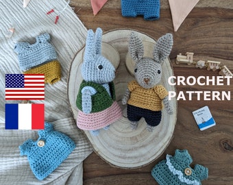 Crochet pattern : Toddler bunny + wardrobe - The Cottontail Family