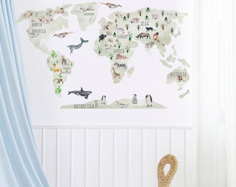 kids room Map wall decal, map wall sticker, map wall mural