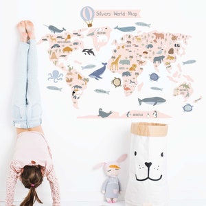 World map wall decal, map sticker, kid room world map, nursery world map, personalised world map