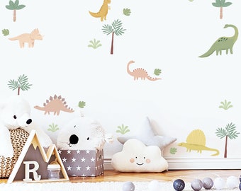 Nursery decor, Dinosaur wall stickers, Dinosaur decals, Re-usable fabric wall stickers, Wallpaper