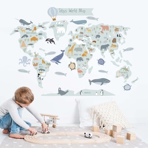 World map wall decal, map wall sticker, nursery map, kids room map, wall sticker, wall decal