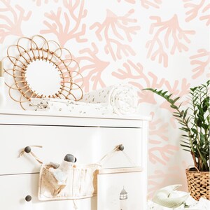 Pegatinas de pared de coral de acuarela, calcomanías de papel tapiz de tela de coral, decoración costera, papel de pared costero,