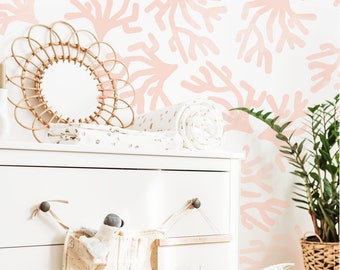 Watercolour Coral wall stickers, coral fabric wallpaper decals, coastal decor, coastal wall paper,