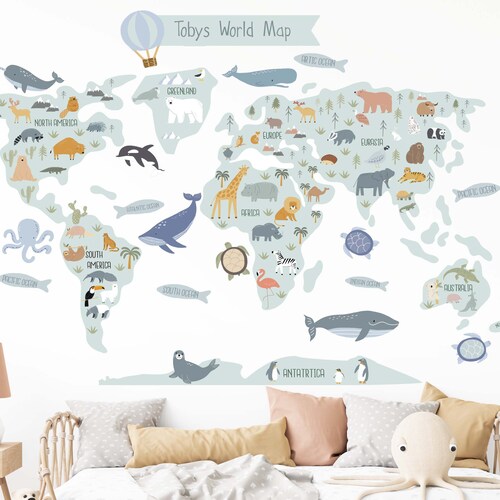 World Map Wall Decal Map Wall Sticker Nursery Map Kids Room Etsy Canada