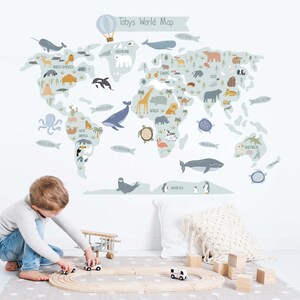 Regalo personalizado, pegatina de pared con mapa del mundo, calcomanía de pared con mapa del mundo, pegatina de mapa, mapa del mundo para habitación infantil, mapa del mundo para guardería, mapa del mundo personalizado