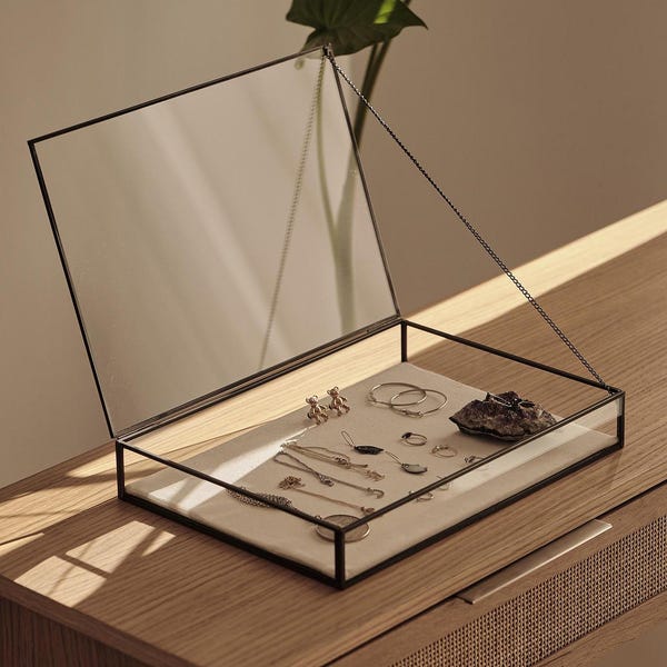 Elegant JEWELRY DISPLAY SHOWCASE Box – Unique Handmade Black Brass Display Case - Minimalist Linen Based Jewelry Organizer Or Box For Gift