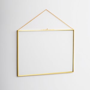 14x10” Floating Glass Frame Brass Gold Wall Hanging Photo Picture Double Bilderrahmen Horizontal Perfect For Pressed Flower Arrangement