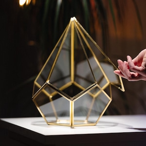 Geometric Glass Terrarium Container | Brass Gold Frame | Large Succulent Planter | Modern Home and Wedding Decor | Unique Gift Idea
