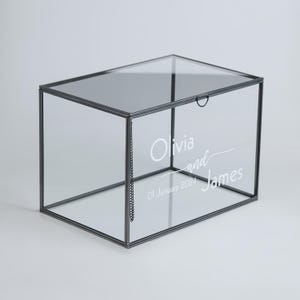 Trouwkaartdoos glas gepersonaliseerd antraciet zwart geheugen foto cadeau vitrine aanpasbaar goud messing zilver koper roos 12 x 8 x 8 inch