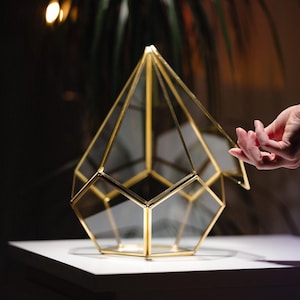 Geometric Glass Terrarium Container | Brass Gold Frame | Large Succulent Planter | Modern Home and Wedding Decor | Unique Gift Idea