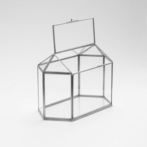 Kaartdoos Bruiloft Geometrisch Zilver Glas Terrarium Receptie Wish Well Keepsake Envelophouder Display Cadeau 12 "x 6" x 8"