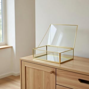 12x8x3" Display Case Glass Photo Box Brass Gold Card Customizable Personalizable Jewelry Wedding Bouquet Keepsake Organizer Christmas Gift