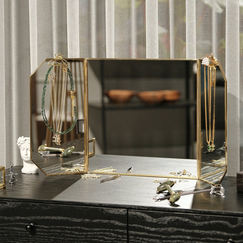 24x12 Vanity Makeup Mirror Brass Desktop Tabletop Desk Gold Decorative Scandinavian Portable Bedroom Bohemian Modern Decor Christmas Gift image 4
