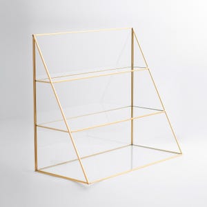 Pen Holder Makeup Jewelry Organizer Box Accessories Gold Brass Glass Wedding Keepsake Geometric Reception 18x16x8&quot; Christmas Gift