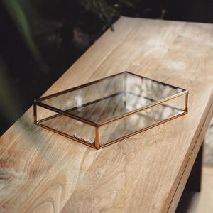 12x8x2,5 "Vitrine Glas Foto Box Kupfer Rose Karte Anpassbare Schmuck Hochzeit Andenken Organizer Weihnachtsgeschenk