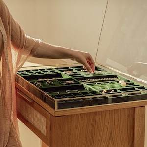 Glass Jewelry Display Showcase Organizer Case | Brass & Gold