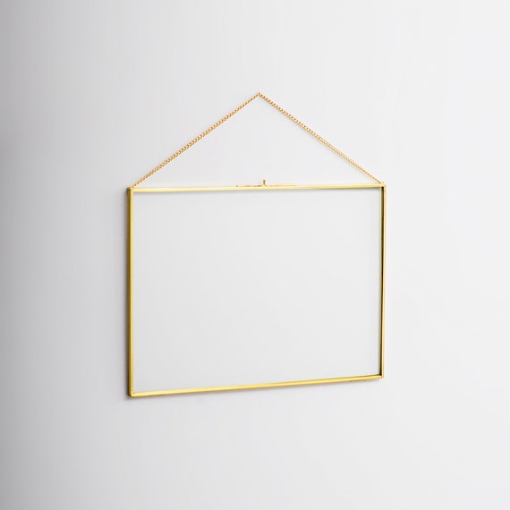 14x10” Floating Glass Frame Brass Gold Wall Hanging Photo Picture Double Bilderrahmen Horizontal Perfect For Pressed Flower Arrangement
