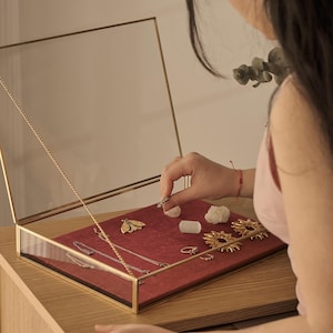 Présentoir à bijoux | Boîte en verre | Laiton et or