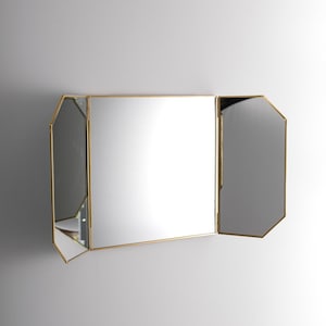 Espejo de maquillaje de escritorio de 24 x 12 pulgadas montado en la pared, de latón dorado, decorativo, escandinavo, portátil, para dormitorio, decoración moderna bohemia, regalo de Navidad