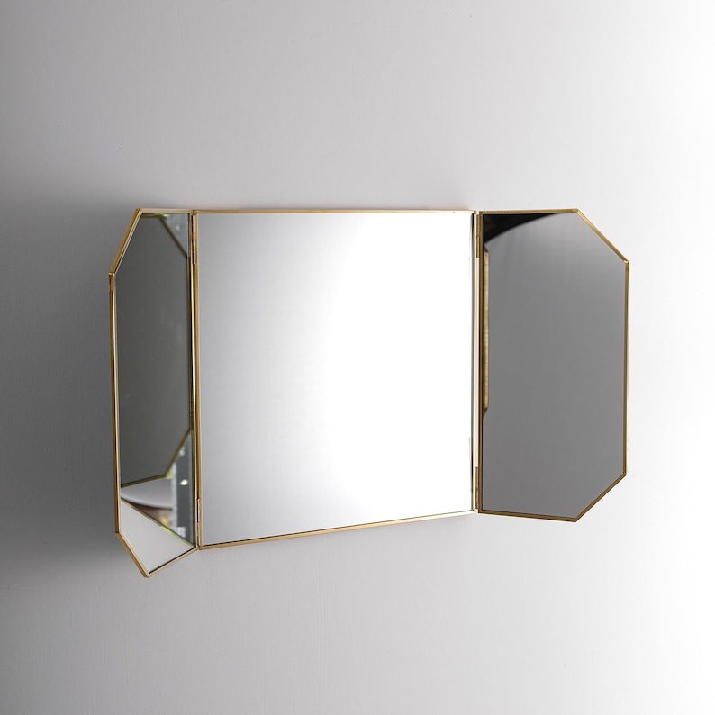 24x12 Wallmounted Desktop Vanity Makeup Mirror Brass Gold Decorative