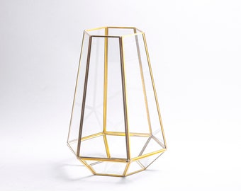 Vase Terrarium Geometric Wedding Containers Brass Gold Glass 13x10x10"
