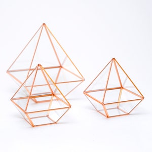 3 Pcs Copper Rose Terrarium Containers Geometric Glass Large Plants Door Garden Succulents Wedding Decor Christmas Gift El Crea Designs