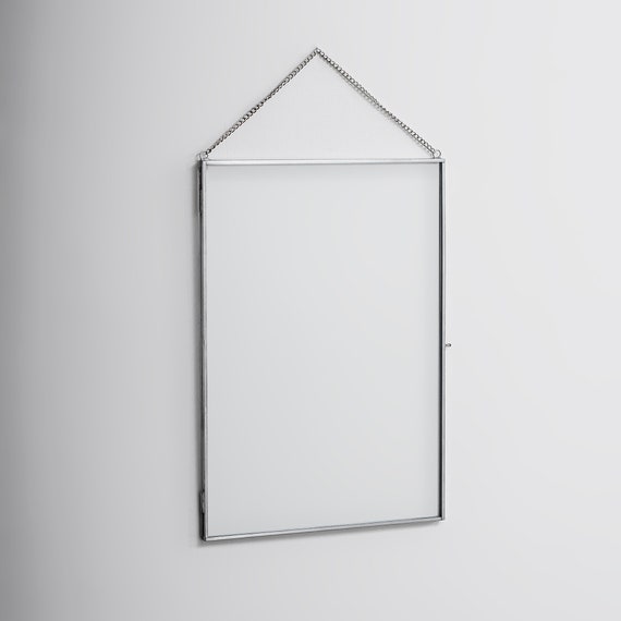 14x10" Floating Glass Frame Silver Wall Hanging Photo Picture Double Bilderrahmen Vertical Pretty Perfect For Pressed Flower Arrangement