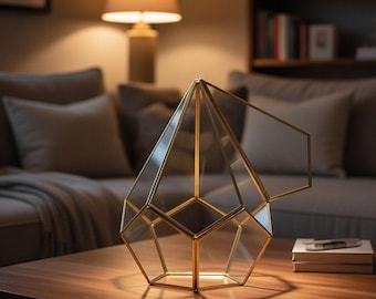Geometric Glass Terrarium Container | Brass Gold Frame | Large Succulent Planter | Modern Home and Wedding Decor | Unique Gift Idea