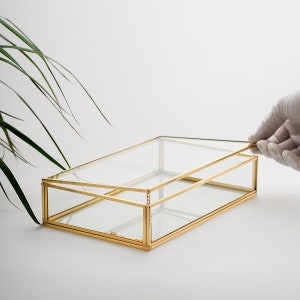 10x6x2.5 "Vitrine Glas Fotobox Messing Gold Karte Anpassbare Schmuck Hochzeit Bouquet Andenken Organizer Weihnachtsgeschenk
