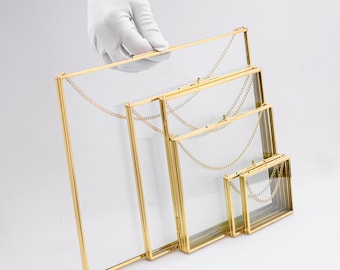 6 PcFloating Glass Frame Brass Gold Wall Hanging Photo Picture Double Bilderrahmen Horizontal Pretty Perfect For Pressed Flower Arrangement