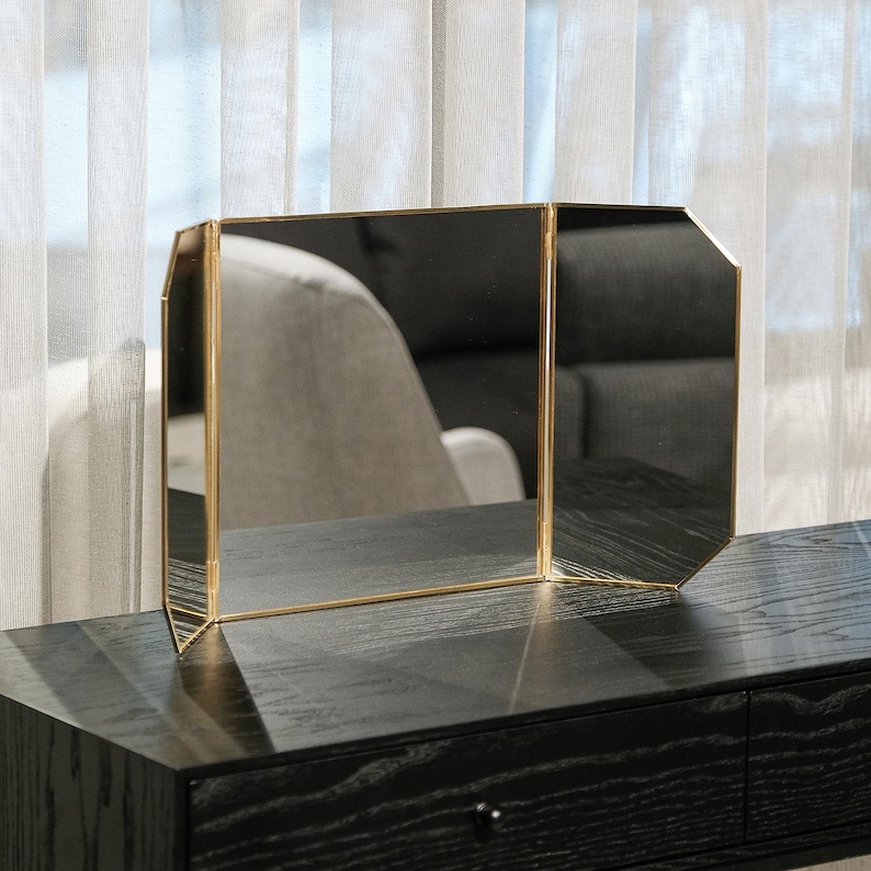 24x12 Wallmounted Desktop Vanity Makeup Mirror Brass Gold Decorative