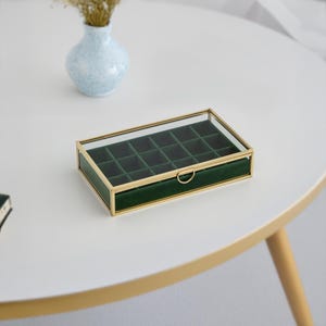 Caja organizadora de joyas, relojes, accesorios, collares, maquillaje, oro, latón, vidrio, recuerdo de boda, tarjeta geométrica, recepción