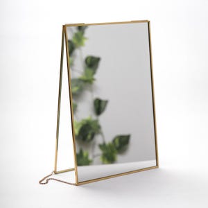 Espejo de maquillaje de latón para escritorio, organizador portátil de mesa, 12 x 8 pulgadas