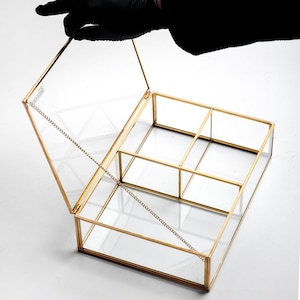Caja organizadora de joyas, relojes, accesorios, maquillaje, oro, latón, vidrio, recuerdo de boda, tarjeta geométrica, recepción, 12 x 8 x 3 pulgadas, regalo de Navidad