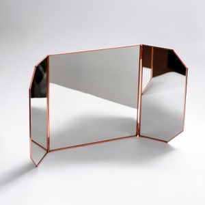 Espejo de maquillaje de 24 x 12 pulgadas de cobre y oro rosa para escritorio, decorativo, escandinavo, portátil, para dormitorio, estilo bohemio, moderno, regalo de Navidad