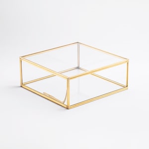 Caixa de vidro para fotos de 8x8x3" com cartão dourado e latão personalizável, joias personalizáveis, buquê de casamento, organizador de lembranças, presente de Natal