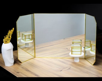40x18" Vanity Makeup Mirror Brass Desktop Tabletop  Desk Gold Decorative Scandinavian Portable Bedroom Bohemian Modern Decor Christmas Gift