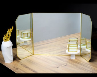 40x18&quot; Vanity Makeup Mirror Brass Desktop Tabletop  Desk Gold Decorative Scandinavian Portable Bedroom Bohemian Modern Decor Christmas Gift